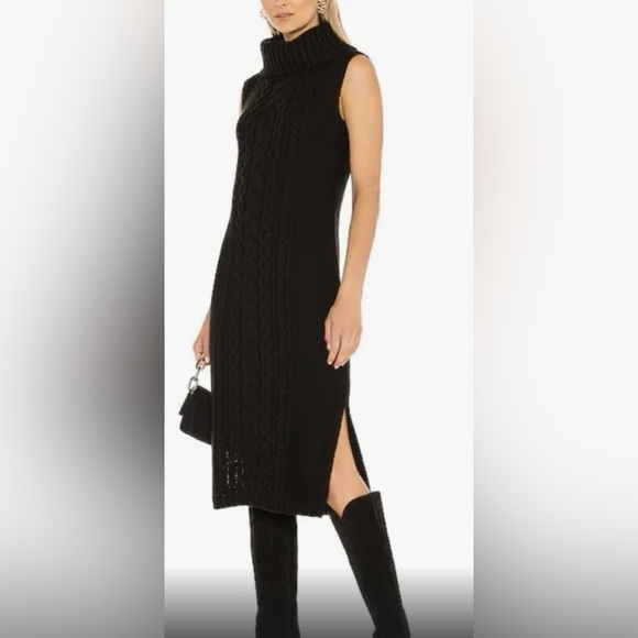 WHO WHAT WEAR rib knit turtleneck sleeveless midi black side slit NEW size S - Picture 1 of 10